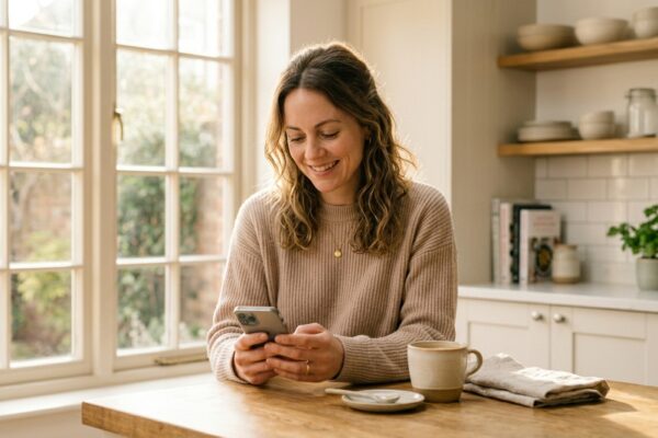 Woman checking weight loss treatment order on her phone UK — Together Clinic
