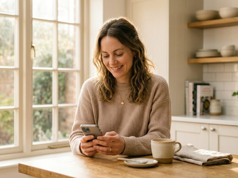 Woman checking weight loss treatment order on her phone UK — Together Clinic